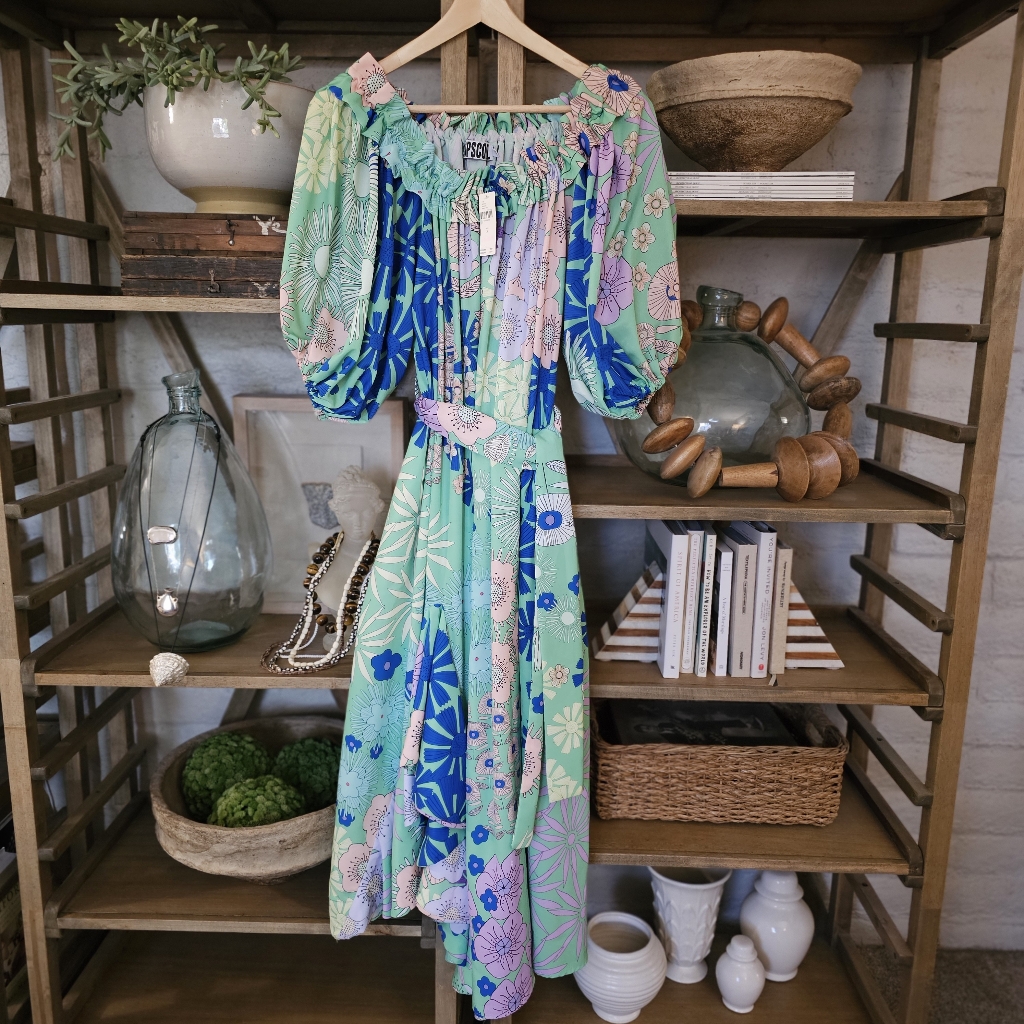 Anthropologie Oopscool Green Blue Floral Dress Nwt